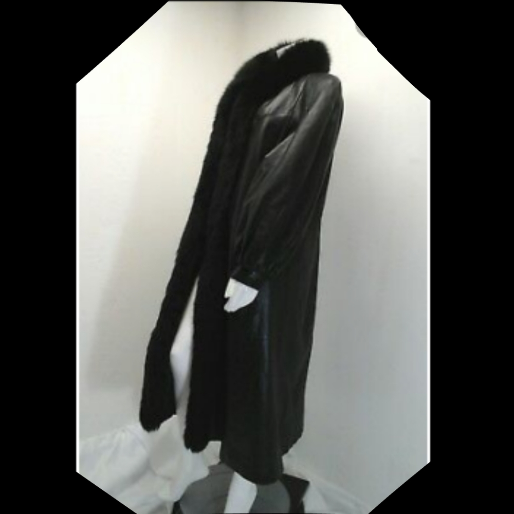 Vintage Rallee Real Leather & Fox Fur Swing Coat M